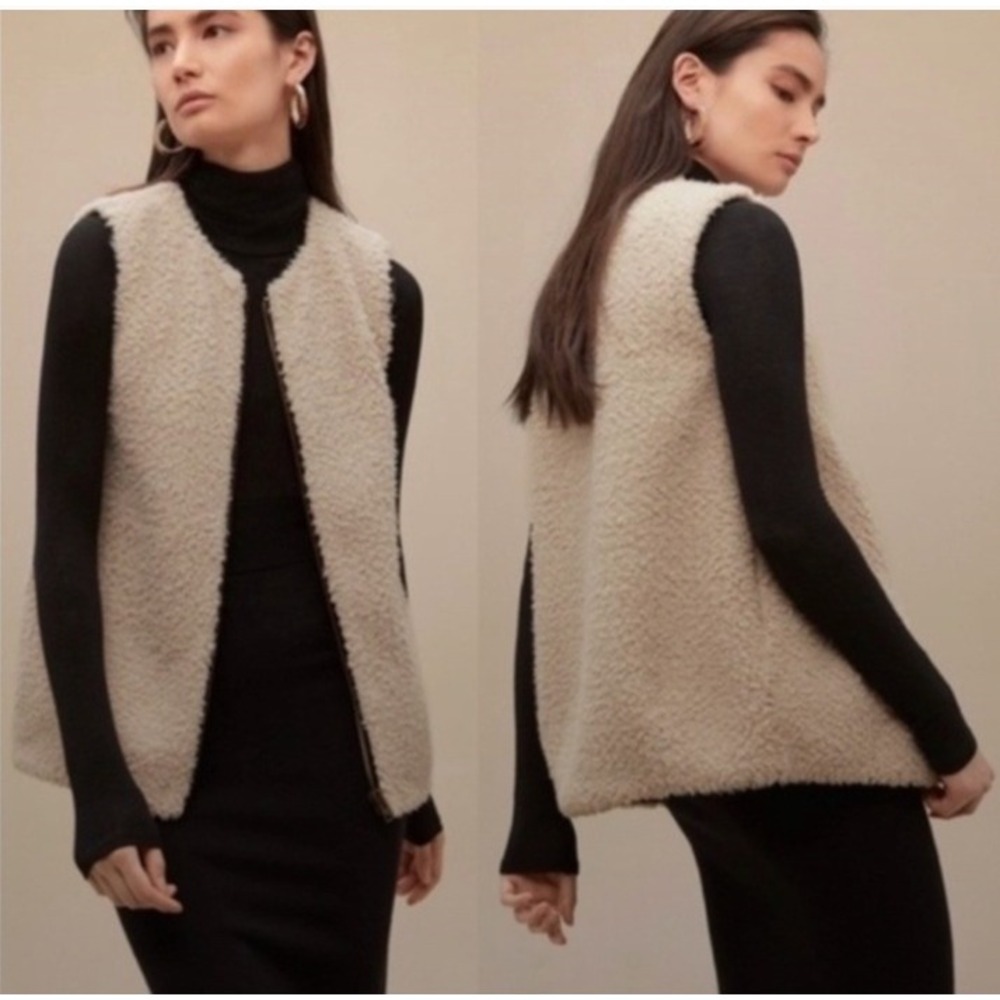 Aritzia Wilfred Chatou Sherpa Teddy Vest Cream Faux Fur Zip Up XS